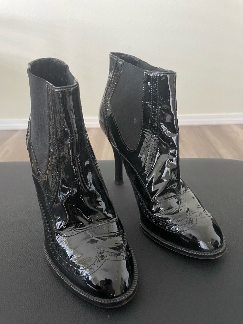 Cole Haan Black Patent Leather High-Heel Chelsea Ankle Booties